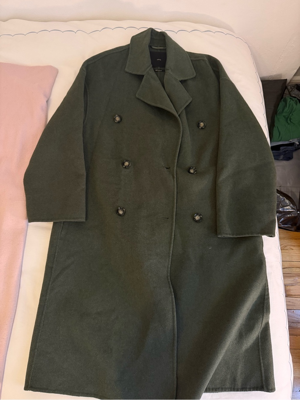 Mango Dark Green Double-Breasted Wool Coat